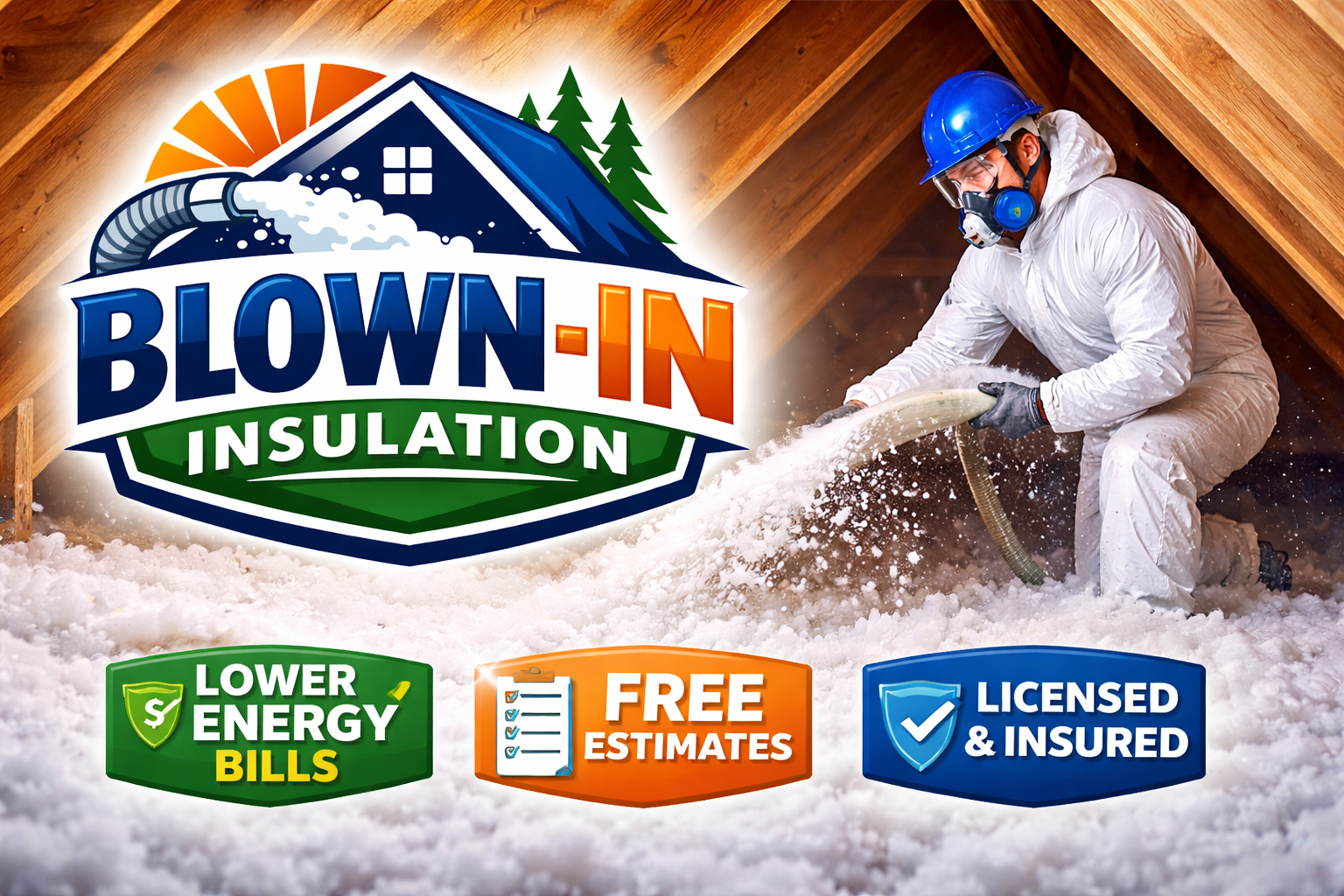 Blown-in insulation installation in attic